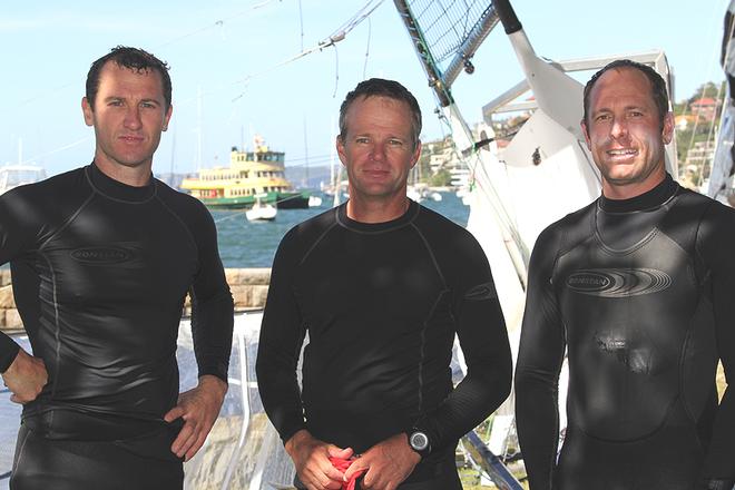 Series winning mojo wine crew l-r Mike McKensey, Chris Nicholson, Ricky Bridge - 3-Buoys Challenge Series 2013 © Frank Quealey /Australian 18 Footers League http://www.18footers.com.au
